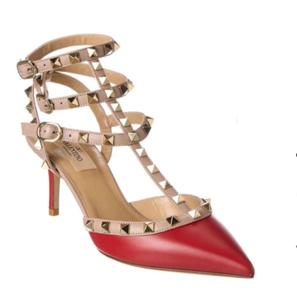 Valentino Garavani Rockstud Strappy Pointed Toe Red Pump 39.5(US 9.5)